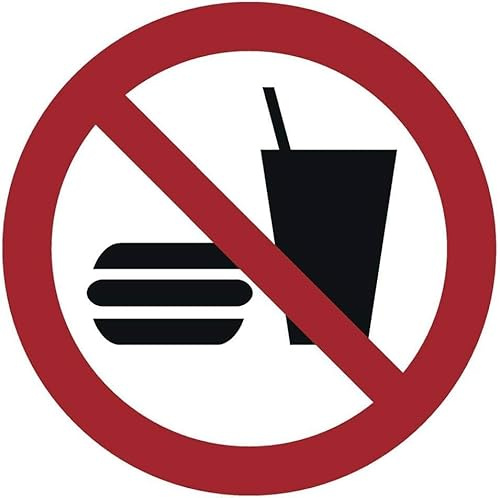 Essen und Trinken verboten Aufkleber Ø 10 cm gemäß ISO 7010, ASR A1.3 (wetterfest)