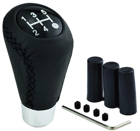 PLCGTNNP para Volvo S40 (2002 2003 2004) Pomos Palanca Cambios, Cuero Manual 5 Velocidades Perilla de Cambio Antideslizante con 3 Adaptadores 8/10/12mm Decoración Piezas,A/Black Black Line