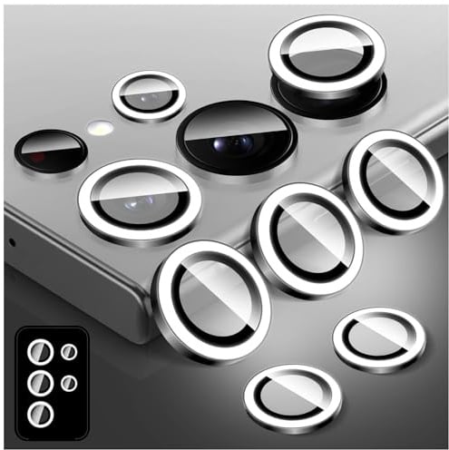 Zeponny Protection Objectif Caméra Compatible avec Samsung Galaxy S22 Ultra, Protection D'écran en Verre Trempé Lumineux et Coloré pour Appareil Photo, Anneaux en Alliage (Blanc