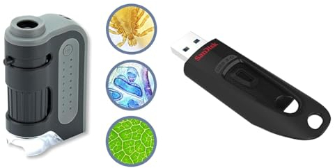 Carson MicroBrite Plus 60x-120x LED Taschenmikroskop & SanDisk Ultra USB 3.0 Flash-Laufwerk 128 GB (SecureAccess Software, Passwortschutz, Übertragungsgeschwindigkeit von bis zu 130 MB/s) Schwarz