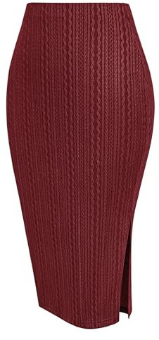 Zeagoo Herbst Damen Knielang Hohe Taille Bleistiftrock Mit Gummibund - Basic Casual Schlitz Vintage Rock