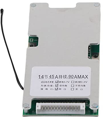 14S 45A Lithium-BatterieschutzLeiterplatte mit Ausgleichsladung, Ideal für Li-Ionen-Zellen der Serie 14, Unterstützt Überlade- und Entladeschutz, Hat Last- und