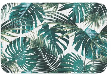 Badematte, weich, saugfähig, Motiv: grüne Monstera-Blätter, 60 x 40 cm