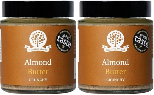 Nutural World - Crunchy Almond Nut Butter (170g) Great Taste Award Winner - 100% Pure Single Ingredient (Pack of 2)