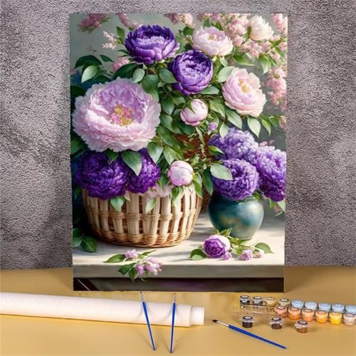 Suneve Peony Basket Paint by Numbers for Adults,24x30 inch DIY Painting by Numbers Kits On Canvas,Frameless Flower Acrylic Paint by Numbers Kits with Brushes Art Craft Painting for Home Wall Decor