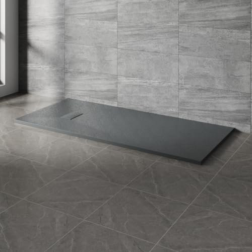 NRG 1700x800mm SMC Rectangle Shower Tray Anthracite with Fast Flow Waste for Bathroom Enclosures
