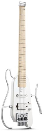 Donner HUSH-X E-Gitarren-Bausatz - Federleichte Headless-Gitarre, Ideal für unterwegs und zum Üben, Mahagoni Massivkorpus mit einfach montierbaren Rahmen, Gigbag, alle Zubehörteile, Metallic Weiß