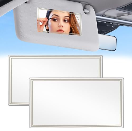 2PCS Car Vanity Mirror Self-Adhesive Sun Visor Mirror Stainless Steel Car Visor Mirror Easy to Install Universal Car Interior Cosmetic Mirror for Car Truck SUV Rear View Seatback Mirror