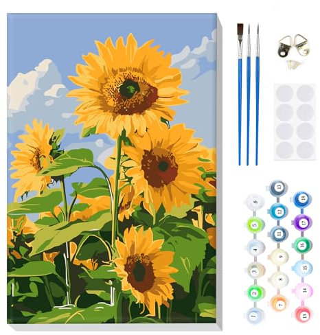 MOGTAA Pintura por números para adultos principiantes con marco, girasoles por números para adultos, pintura por números, kits de pintura al óleo para bricolaje, manualidades de arte de paisaje para