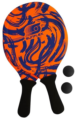 Sunflex® Jerseyprene Beachball Set Funky Scribble mit Zwei Schlägern und Zwei Bällen | weich und leicht | extrem robust und wasserfest | Schlägerspiel für Strand und Wiese