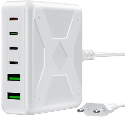500W USB C Ladegerät Mehrfach, GaN V 8 Ports USB Ladegerät Mehrfach, 500W 8-Port Schnellladegerät Kompatibel mit MacBook Pro/Air, iPad Pro/Air, iPhone, Android etc (Weiß, 6 Ports)