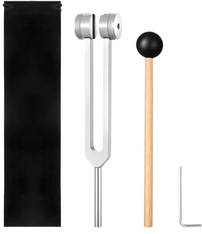 Stimmgabel 128 hz, Stimmgabel Therapie 128 hz Aluminium Stimmgabeln für die Frequenztherapie mit Samtbeutel, Silikonhammer und Reparaturwerkzeug(Silber)