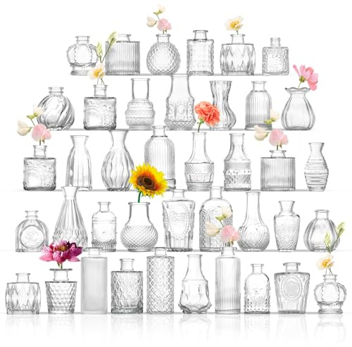ROLLSCERAY Bud Vases Set of 40, Small Glass Vases for Centerpieces, Small Flower Vases for Centerpieces, Vintage Mini Vase, Clear Bud Vase for Wedding Table Decor