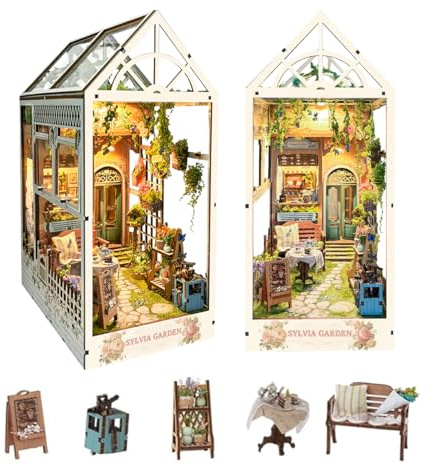 STRUCWOOD Garden Book Nook Kit mit LED-Lichtern - DIY-Miniaturhaus-Kit, 3D-Holzpuzzle, Buchstütze, Bücherregal-Dekoration, Geschenk für Erwachsene - Silvia Garden (SQ-22)