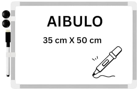 AIBULO 35x50cm Magnetic Dry Wipe Whiteboard with 2 Magnets & Eraser | Large Hanging Memo Notice Board for Office, Home, School & Kids Drawing | Easy-Clean Surface for Notes, Planning & Learning