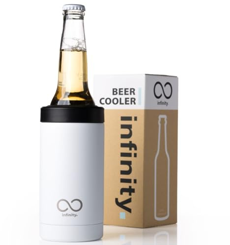∞ Infinity Beer Cooler | Built in Bottle Opener | 3-in-1 Design (Cooler, Tumbler and Flask) | Fits Bottles and Cans | Long Lasting Cooling | Luxury Drinks Cooler (Porcelain White)