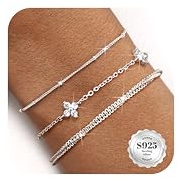 CASSIECA 3 Stück Armband Damen Silber 925 Armbänder Damen Set Silber Gold | Armband Damen Silber Gold Armbänder Armband Set Armbänder Verstellbare Stapelbare Kettenarmband Silber Gold Schmuck für Damen
