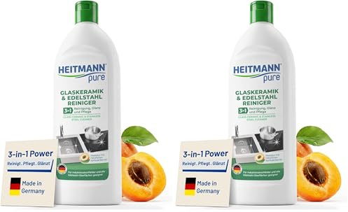HEITMANN pure Glaskeramik- und Edelstahl Reiniger | 3-in-1 | Reinigung, Glanz und Pflege | 250 ml (Packung mit 2)