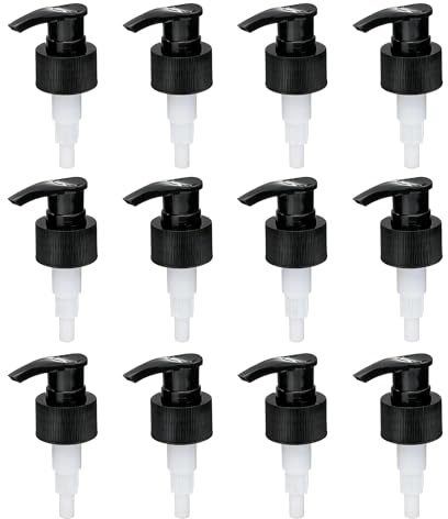 12Pcs Black Plastic Liquid Dispenser Pump Top Lotion Bottle Pump Head Salon Liter Bottles Pump Replacement for 24/410 Neck Size Shampoo Soap Bottles