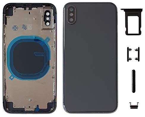 DHLK® Chassis Arriere en Verre + Coque + Tiroir SIM iPhone X sans Logo, sans Composants PRÉINSTALLÉS (Gris)