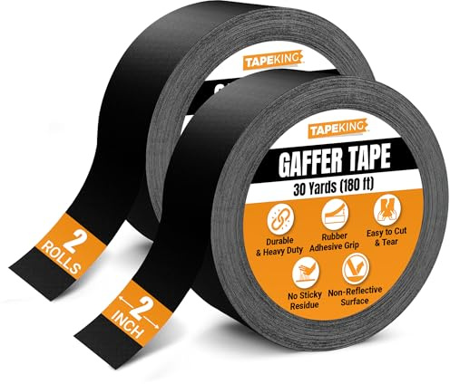 Tape King Gaffers Tape (Black) | 2 Inch Wide x 30 Yards Per Roll (180 Ft) Pro Gaff Tape | Durable Cloth Matte Black Tape with Strong Rubber Adhesive for Events, Cables, and Decorations (2 Pcs)