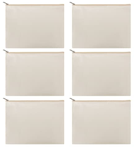 Aspire 6-Pack Sacs à glissière en Toile de Coton Naturel,Trousse de Toilette, Trousse Toilette Voyage, Léger et Maniable, Sac de Maquillage, 12 oz Étuis à stylos/Crayons 8 x 6 Pouces