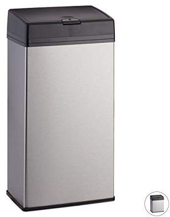 Relaxdays Kosmetikeimer Edelstahl, Mülleimer für Küche & Bad, leichtgängige Push-Funktion, Badmülleimer, 6 Liter, silber
