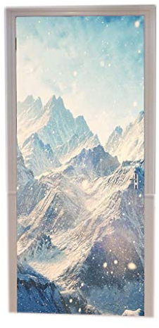 A.Monamour Türtapeten Selbstklebend 3D Schönen Blick Auf Die Berge Mit Schnee Fällt Natur Landschaft Türtapete Türposter Tapete 77x200cm