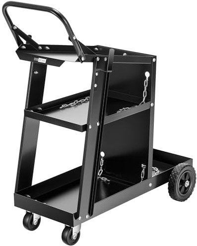 VIVOHOME Iron 3 Tiers Rolling Welding Tools Cart with Tank Storage for TIG MIG Welder and Plasma Cutter Black