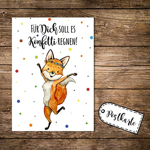 ilka parey wandtattoo-welt A6 Postkarte Print Fuchs Füchschen Spruch Für Dich soll es Konfetti regnen Karte Grußkarte Punkte pk251 - ausgewählte Größe: *1 Stück*