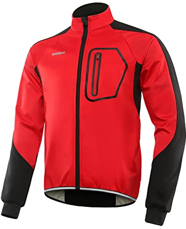 BERGRISAR Giacca da Ciclismo da Uomo per Invernale Giacca MTB Bici Softshell da Impermeabile Termica Antivento BG011 - Rosso - Medium