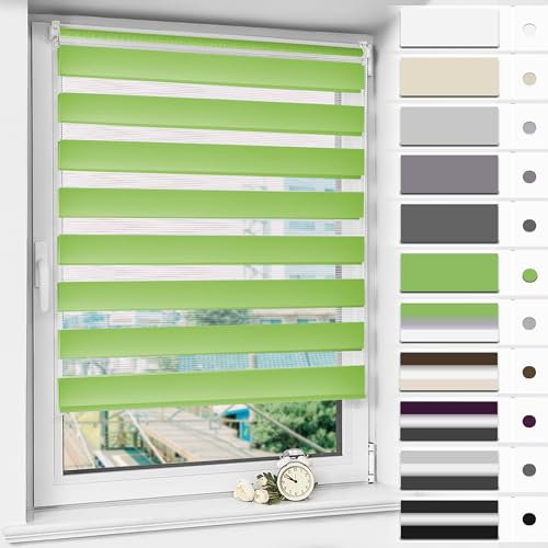 Magiea Doppelrollo Klemmfix ohne Bohren & mit Bohren, Grün B50 x H120 cm Stoffbreite 46 cm, Klemmrollo lichtdurchlässig und Blickdicht, Fensterrollo Sonnenschutzrollo für Fenster