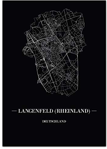 JUNIWORDS Stadtposter - Wähle Deine Stadt - Langenfeld (Rheinland) - 21 x 30 cm Poster - Schrift A - Schwarz