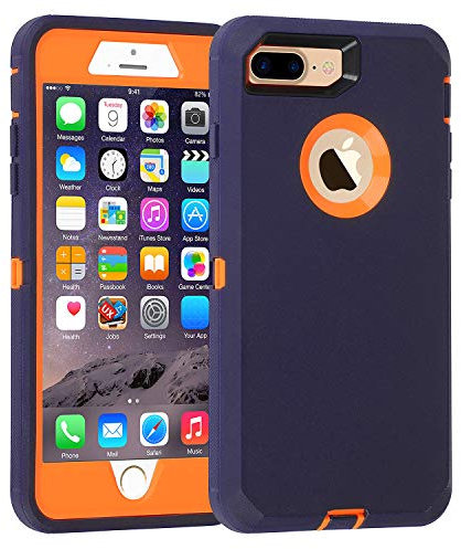 smartelf Case for iPhone 7 Plus/8 Plus Heavy Duty With Built-in Screen Protector Shockproof Dust Drop Proof Protective Cover Hard Shell for Apple iPhone 7+/8+ 5.5 inch-Blue/Orange
