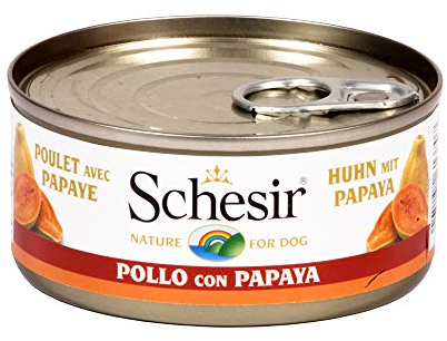 Schesir Dog Fruit Hühnerfilet mit Papaya, Hundefutter nass mit Früchten, 18 Dosen x 150 g