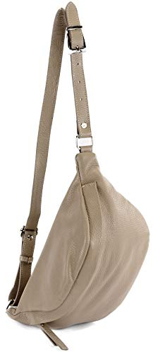 modamoda de - T77 - ital. Hüfttasche Bauchtasche Brusttasche Medium aus weichem Leder, Farbe:Graubeige