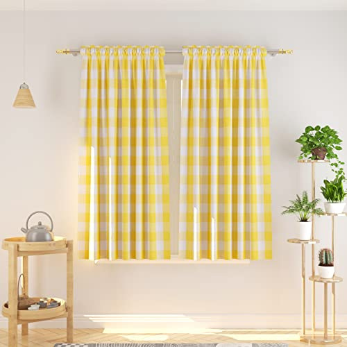 Natus Weaver, Karierte Baumwollvorhänge, 137,2 cm lang, Keller, Gelb und Weiß, Vichy-Karo, Küchenfenster, Wohnzimmer, kariert, Vorhänge, Schlafzimmer, Stangentasche, Fensterbehandlung, 2 Paneele