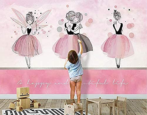 Fondo de pantalla de Pink Ballerina Girl Pared Pintado Papel tapiz 3D Decoración dormitorio Fotomural de estar sala sofá mural-430cm×300cm