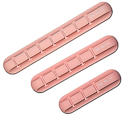 RK TECH Cable Wire Clips Ties, Holder Tidy Management. Organise Your Desk, Office or car with Adhesive (Triple Pack Pink)