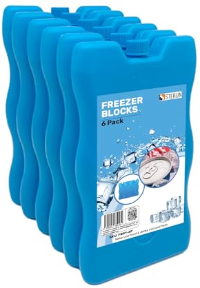 STERUN Freezer Blocks Family Pack Reusable - Keeps Food and Drink Cooler for Hours Ice Blocks for Lunch Boxes Outdoor Picnic, Camping (6 Pack)