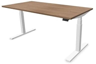 eModel 2.0 Schreibtisch Bürotisch elektrisch höhenverstellbar T-Gestell, Kirsche Tabako, Größe Tischplatte:140 x 90 cm, Gestellfarbe:Weiß, Farbe Tischkante:gleich Tischplatte