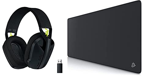 Logitech G435 Lightspeed Kabelloses Bluetooth-Gaming-Headset Schwarz & CSL-Computer - XXL Speed Gaming Mauspad Titanwolf Schwarz 900 x 400mm - XXL Mousepad - Tischunterlage Large Size, 23032532