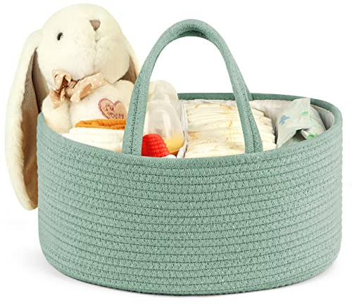 Maliton Wickeltisch Organizer,Baby Organizer Korb,Aufbewahrungskorb für den Wickeltisch,Windel Caddy mit Fächern & Griffen,Grün