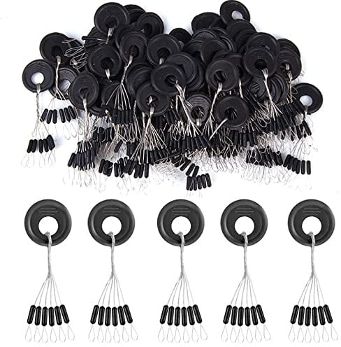 Angel-Bobber Stopper, 300 Stück, 50 Gruppen/Set, Gummi-Perlen-Stopper, zylindrisch, 6-in-1, schwarze Schwimmer-Sinker-Stopper, für Salzwasser, Süßwasser (groß)