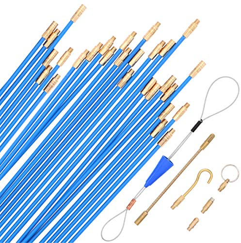 30 Feet Fiberglass Fish Tape Cable Rods, Electrical Wire Running Pull/Push Kit With Hook And Hole Kit In Transparent Tube