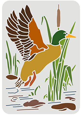 FINGERINSPIRE Enten Schablone 29.7x21cm Kunststoff Schablonen Fliegende Enten Malschablone Enten Schilfmuster Schablonen Wiederverwendbare Schablone Zum Malen Auf Holz, Fußboden, Wand Und Fliese