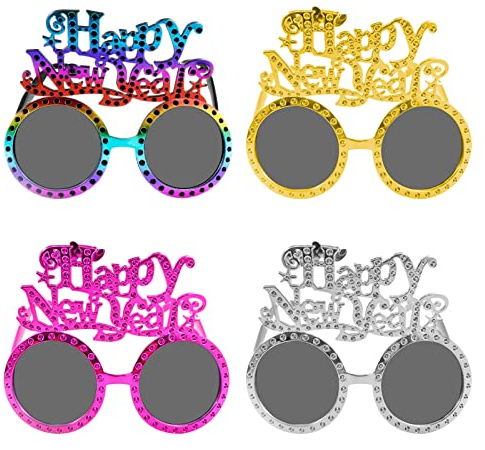 Hpbaggy 4 Stücke Happy New Year Brillen,Frohes Neues Jahr Brillen Party für 2025,Silvester Brille 2024,2024 Silvester Party Dekoration,Lustige Silvester Foto Requisiten,Silvester Party Supplies 2025