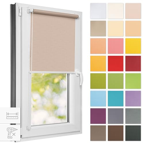 Estika Rollo für Fenster ohne Bohren - 70cm x 220cm - Pastelllachs - 25 Stofffarben, Klemmfix Montage, Fensterrollos für innen, Sichtschutz für Fenster und Balkontür (70 cm Stoffbreite)
