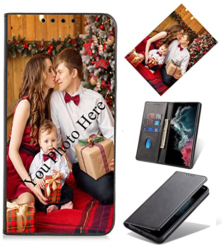 TIANDIMY Personalized Photo Wallet Phone Case for iPhone 6S Custom Name on Leather Side Flip Wallet Phone Cases, Card Holder, Stand Wallet Cover for iPhone 6S Black