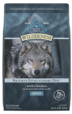 Blue Buffalo Wilderness Natural High-Protein Dry Food for Adult Dogs, Chicken Recipe, 24-lb. Bag